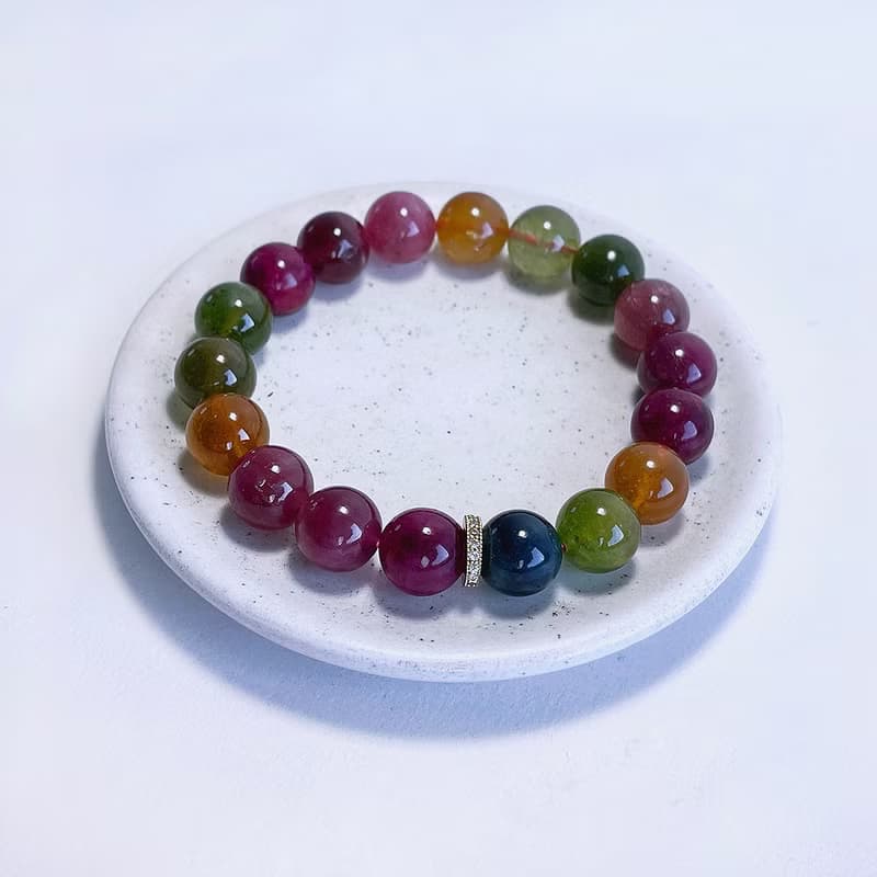 天然礦石 老礦彩碧璽 10.5 mm 手鍊