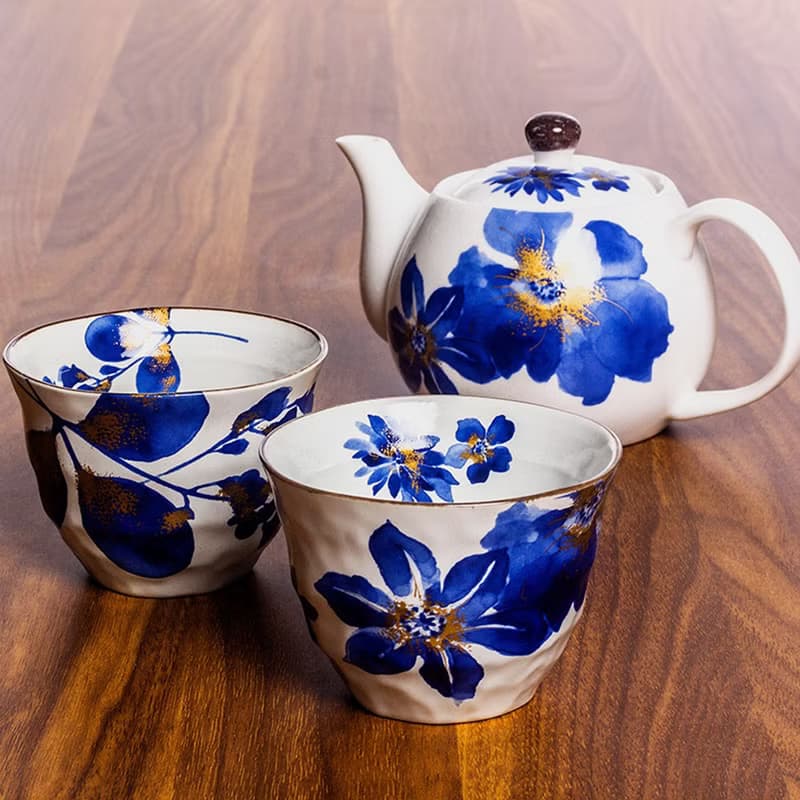 美濃燒日本原裝進口和藍陶瓷功夫茶具小套裝家用高檔簡約一壺兩杯