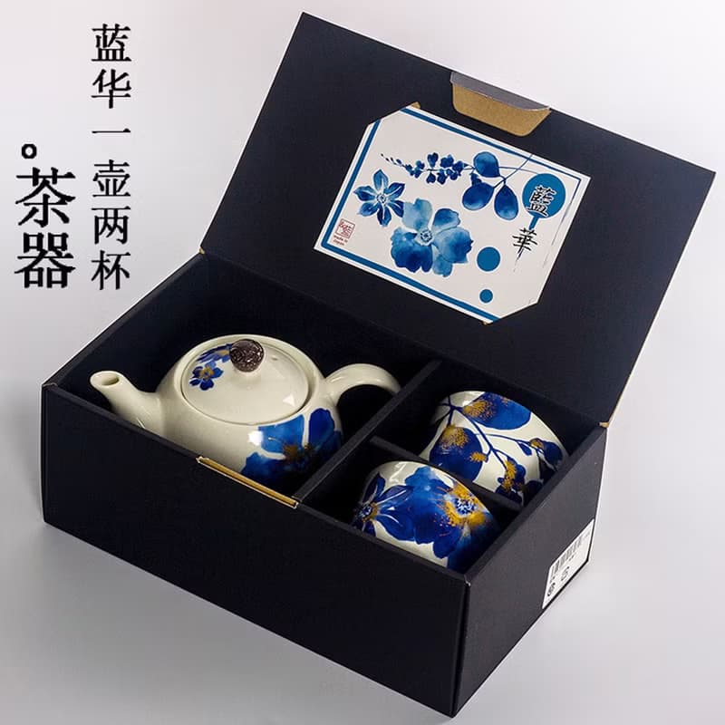 美濃燒日本原裝進口和藍陶瓷功夫茶具小套裝家用高檔簡約一壺兩杯