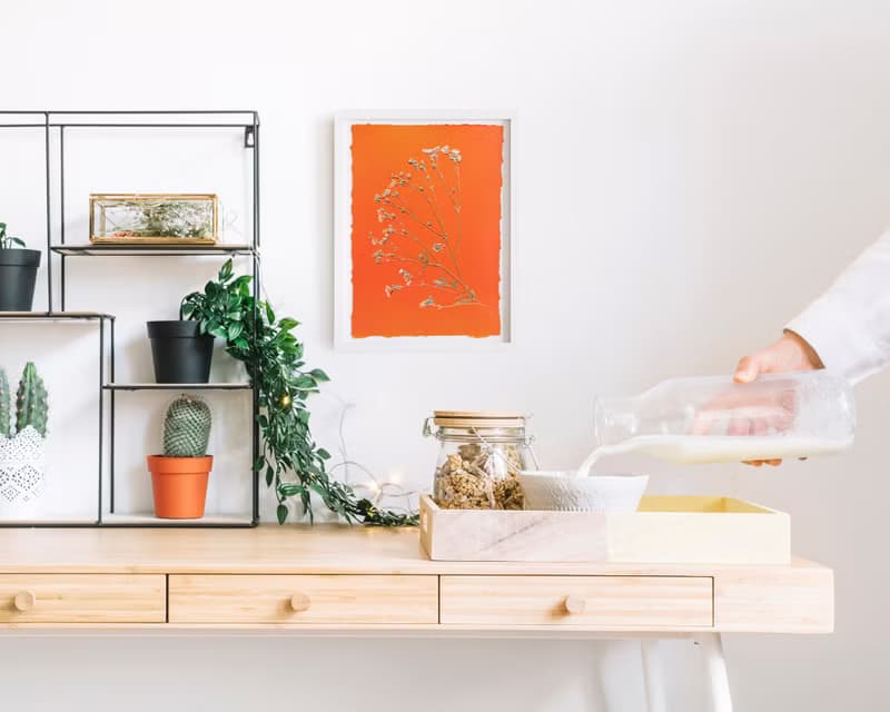 Wildflowers green orange wall art Pressed flower art Herbarium botanical plant