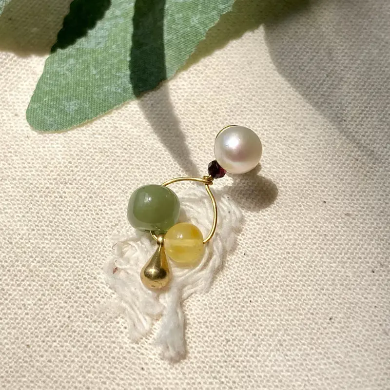 老林雜貨 | 兩戴式珍珠蜜蠟和田玉耳環(針式/夾式)