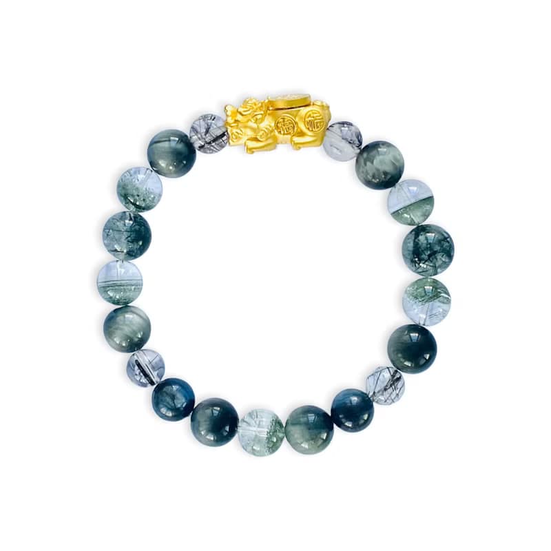 湛金店 原創設計 黑髮晶 綠幽靈 鷹眼石