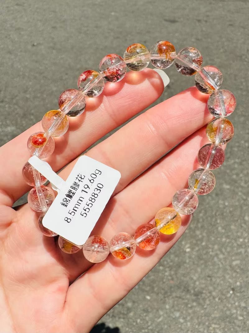 精品錦鯉紅膠花水晶8.5mm19.60g富貴吉祥鎮宅辟邪擋煞淨化催桃花