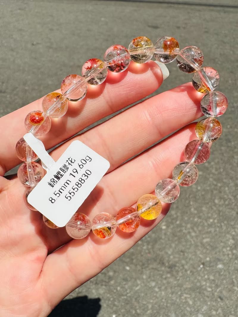 精品錦鯉紅膠花水晶8.5mm19.60g富貴吉祥鎮宅辟邪擋煞淨化催桃花