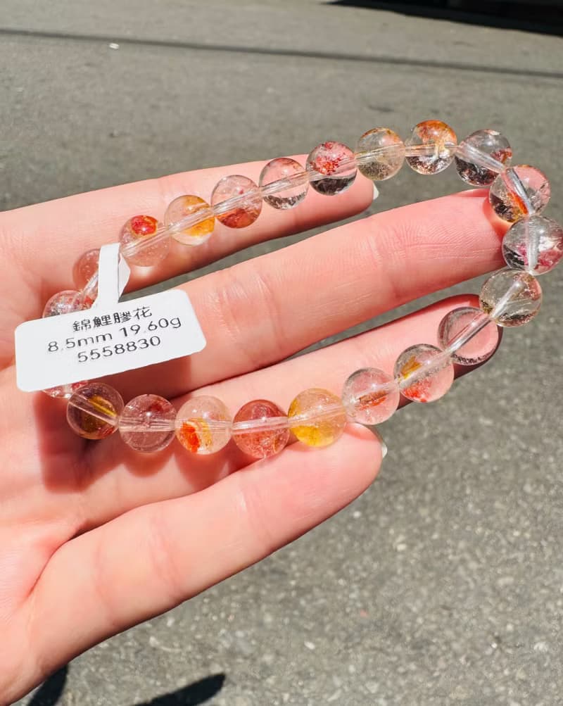 精品錦鯉紅膠花水晶8.5mm19.60g富貴吉祥鎮宅辟邪擋煞淨化催桃花