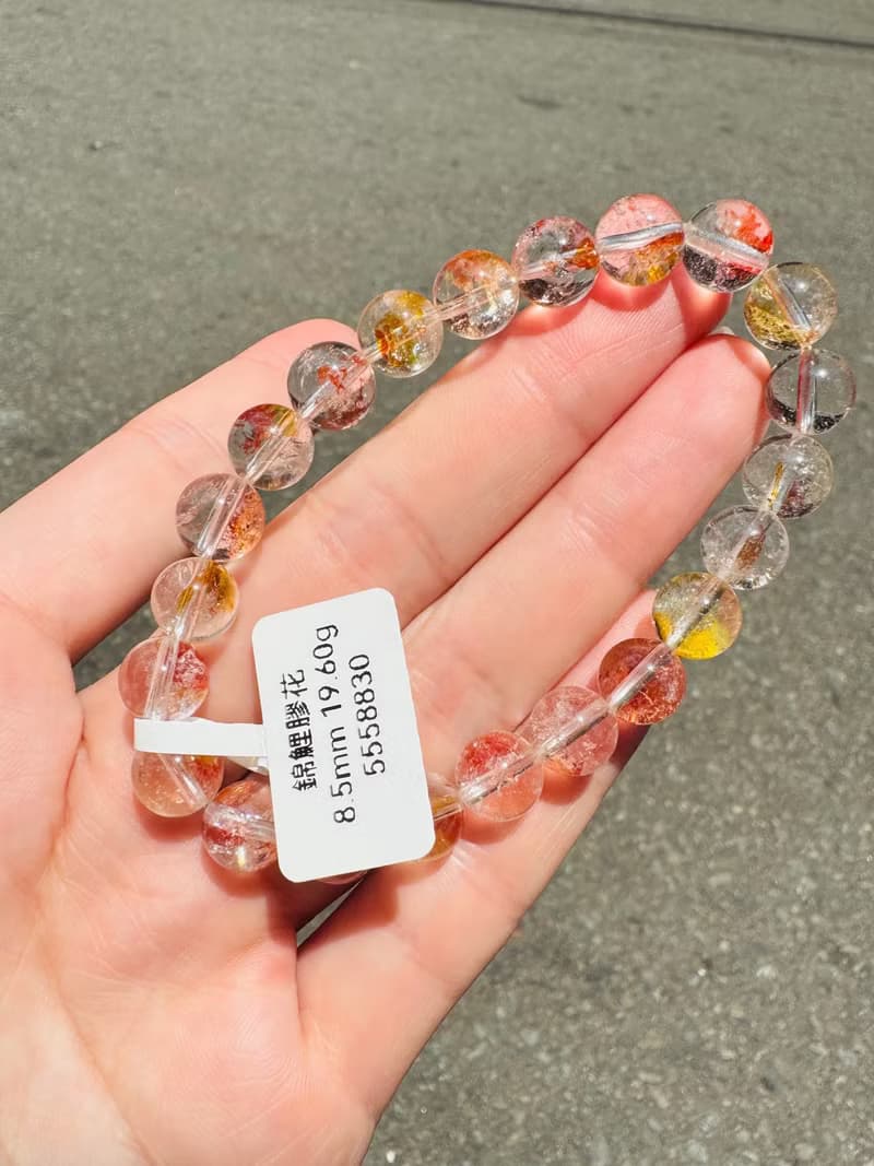 精品錦鯉紅膠花水晶8.5mm19.60g富貴吉祥鎮宅辟邪擋煞淨化催桃花
