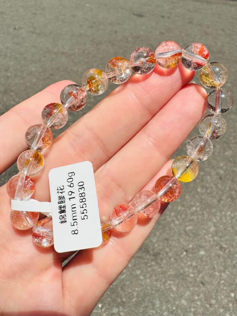 精品錦鯉紅膠花水晶8.5mm19.60g富貴吉祥鎮宅辟邪擋煞淨化催桃花
