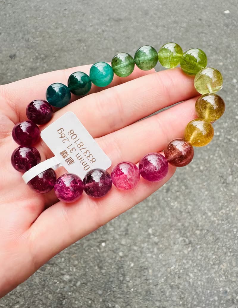 精品天然濃色大珠碧璽10mm31.26g經典色系帶湖水藍碧漸層粉色碧璽