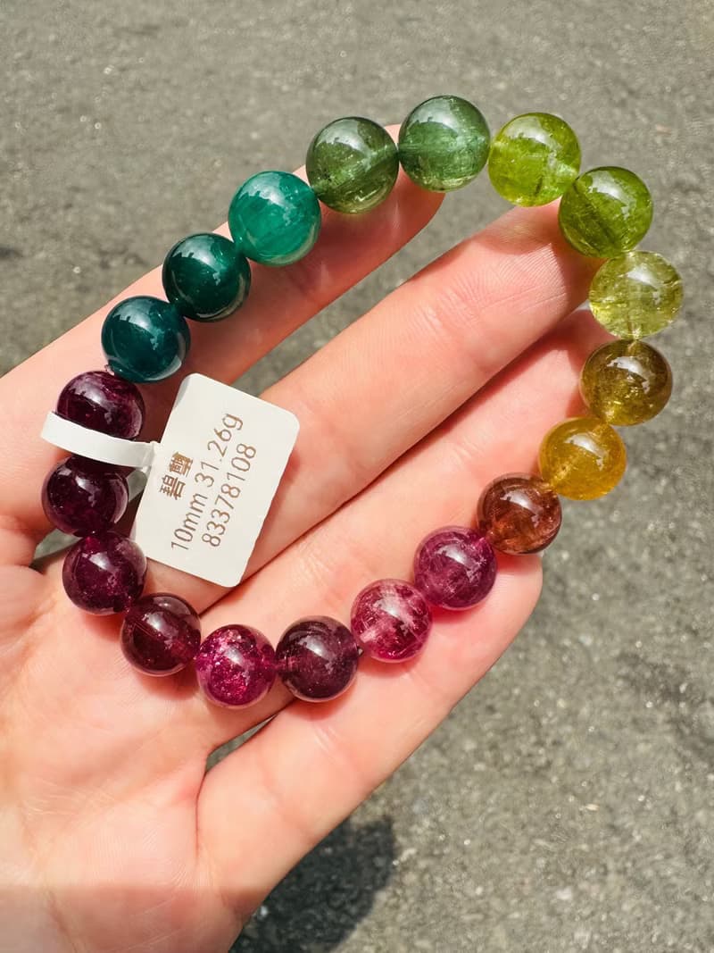 精品天然濃色大珠碧璽10mm31.26g經典色系帶湖水藍碧漸層粉色碧璽