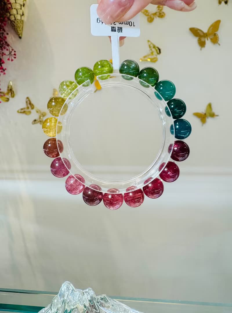 精品天然濃色大珠碧璽10mm31.26g經典色系帶湖水藍碧漸層粉色碧璽