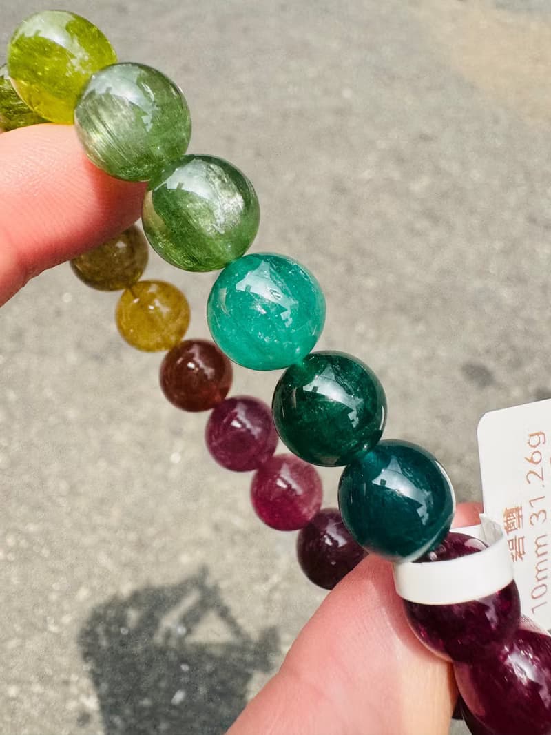 精品天然濃色大珠碧璽10mm31.26g經典色系帶湖水藍碧漸層粉色碧璽