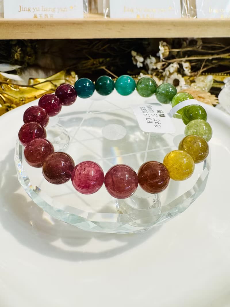 精品天然濃色大珠碧璽10mm31.26g經典色系帶湖水藍碧漸層粉色碧璽