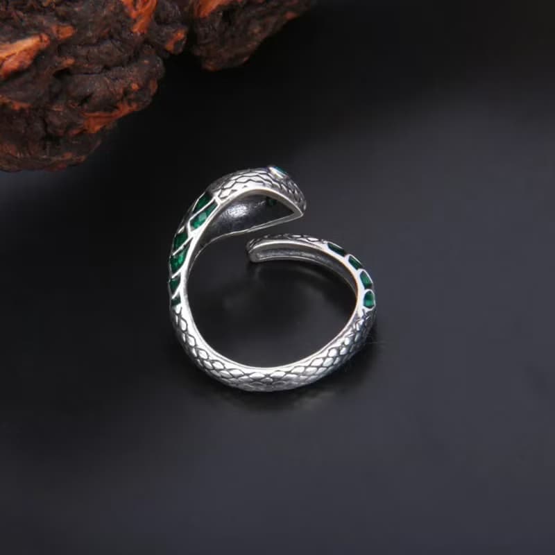 Enamel Green Snake Rings for Women Wide Exaggerated Rings 925 Sterling Silver