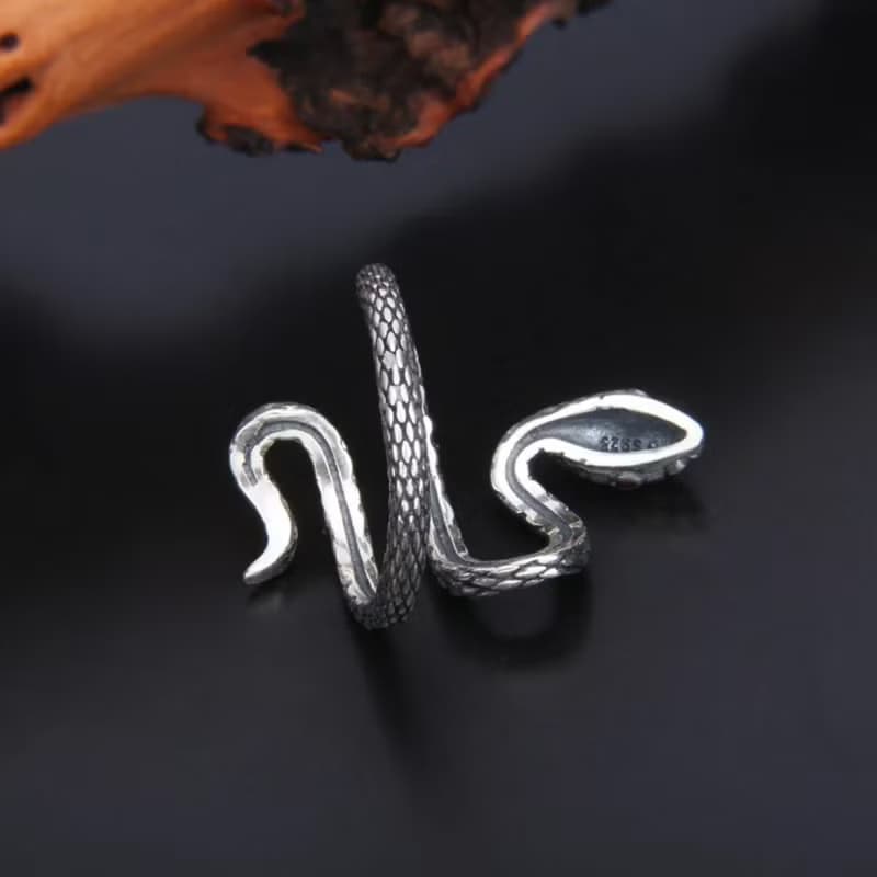 Enamel Green Snake Rings for Women Wide Exaggerated Rings 925 Sterling Silver