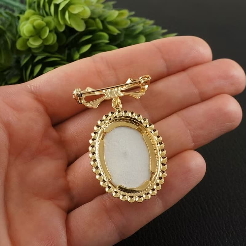 Pink White Angel Porcelain Cameo Golden Bow Brooch Pin Girl Woman Jewelry Gift