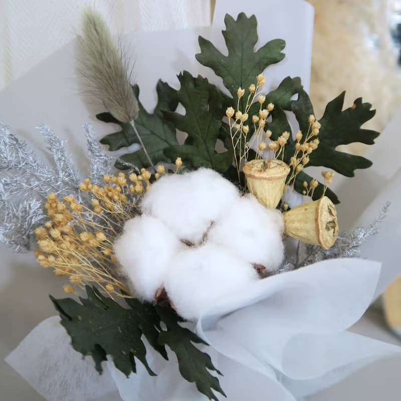 畢業花束 ー 來自棉花的祝福 | 乾燥花束/永生花束/小花束/乾燥花