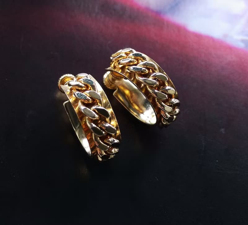 Vintage Jewelry 西洋古董飾品 金色調 鍊條C圈 栓式耳環
