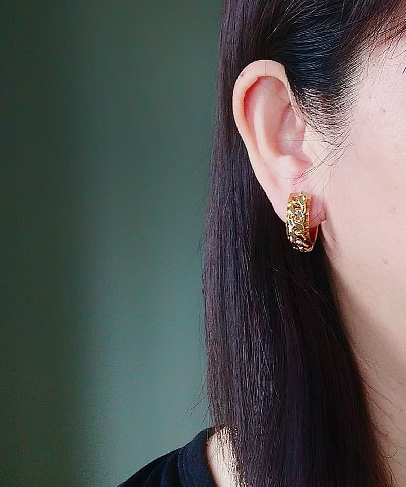 Vintage Jewelry 西洋古董飾品 金色調 鍊條C圈 栓式耳環