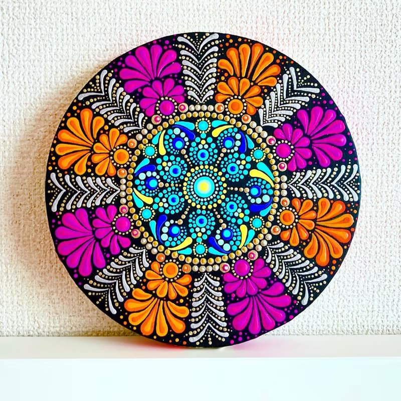 ドットマンダラ　花火 No.11 オレンジ　ピンク　20cm