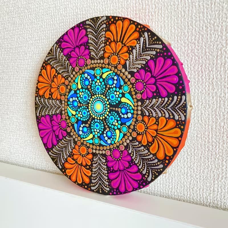 ドットマンダラ　花火 No.11 オレンジ　ピンク　20cm