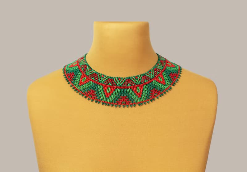 Red and green beaded necklace