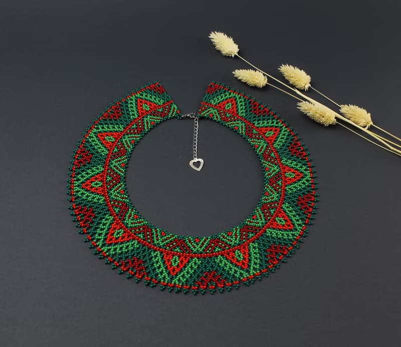 Red and green beaded necklace