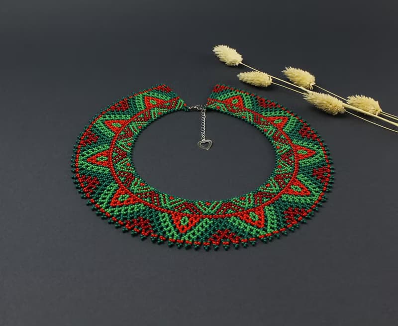 Red and green beaded necklace