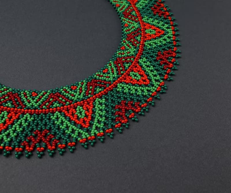 Red and green beaded necklace