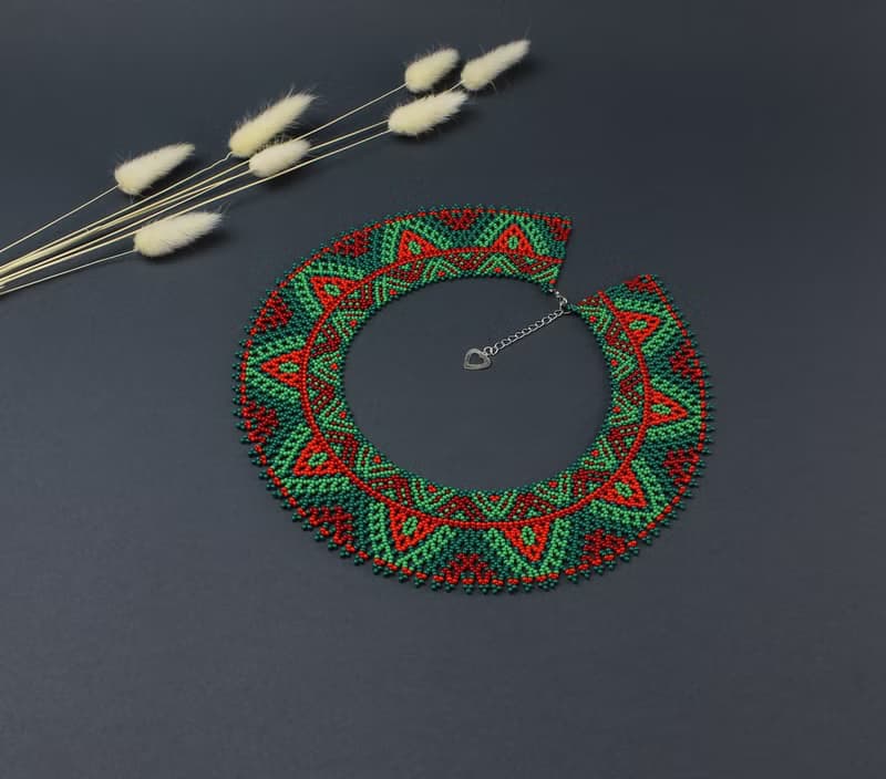 Red and green beaded necklace