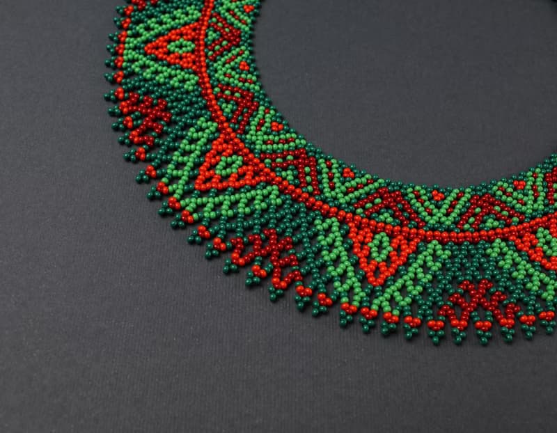 Red and green beaded necklace