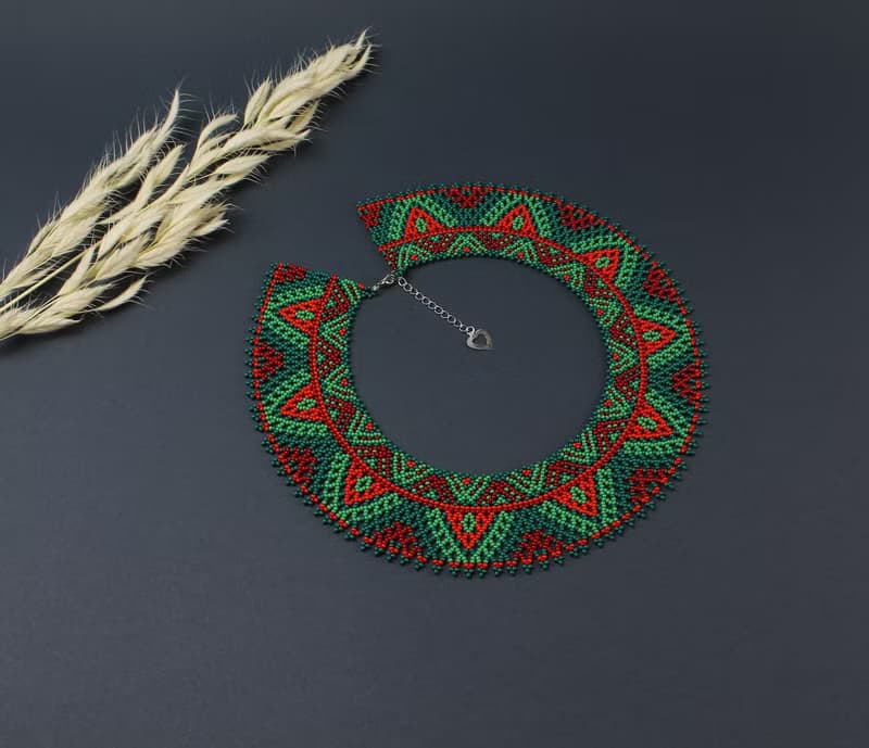 Red and green beaded necklace
