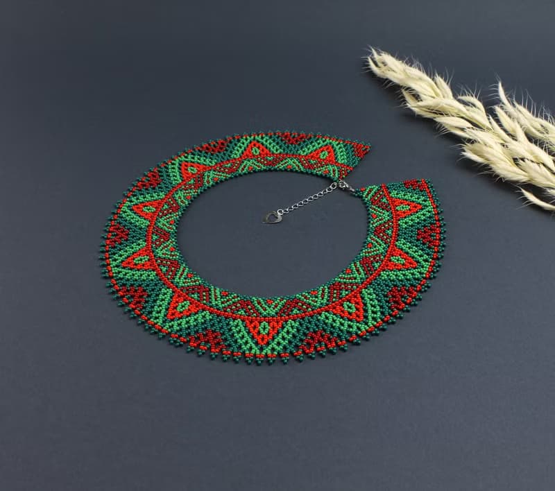Red and green beaded necklace