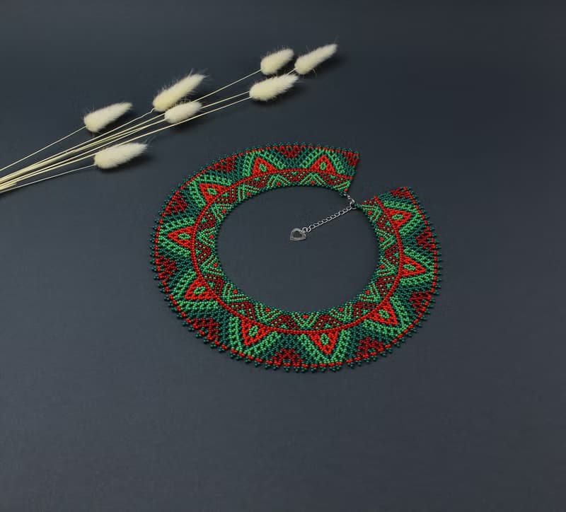 Red and green beaded necklace