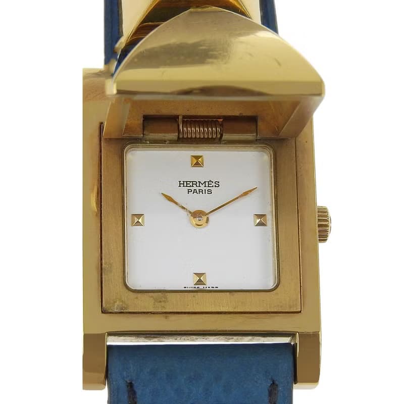 【日本直送】エルメス HERMES メドール 腕時計 SS×レザー  クオーツ アナログ表示 ホワイト文字盤 レディース【中古】