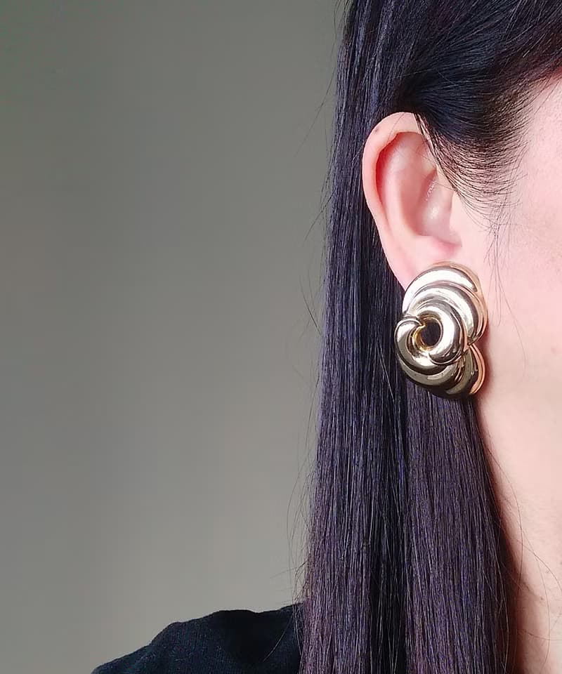 vintage jewelry  古董夾式耳環  金色雲海