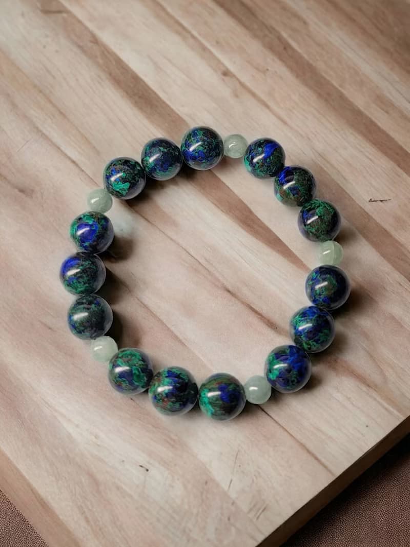 藍銅礦藍綠晶簡約設計款手串
