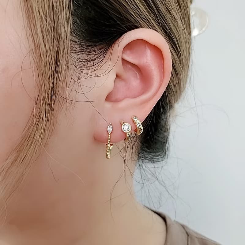 925 銀耳針 鍍18K金 ~ 雙圈耳扣耳環~ C圈耳環 ~ 雙層耳夾 ~ 鋯石