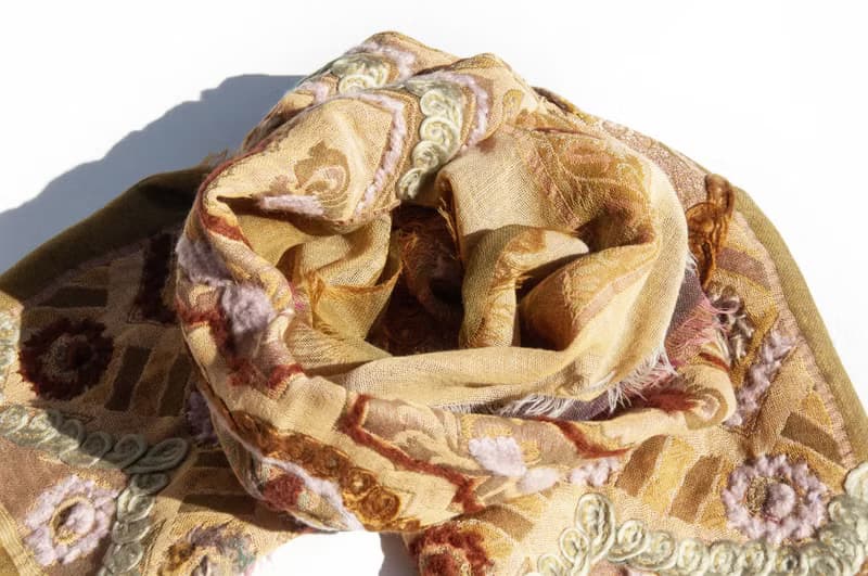喀什米爾Cashmere/水煮羊毛披肩/針織圍巾/刺繡圍巾/羊絨披巾-花