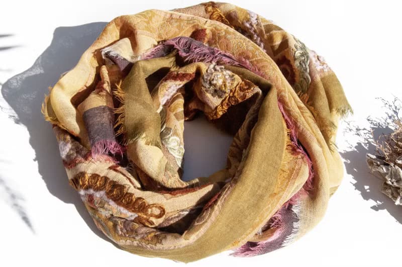 喀什米爾Cashmere/水煮羊毛披肩/針織圍巾/刺繡圍巾/羊絨披巾-花