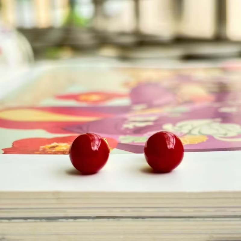 18K金 阿卡紅珊瑚 圓珠10.5mm耳環 耳針 宋美齡款