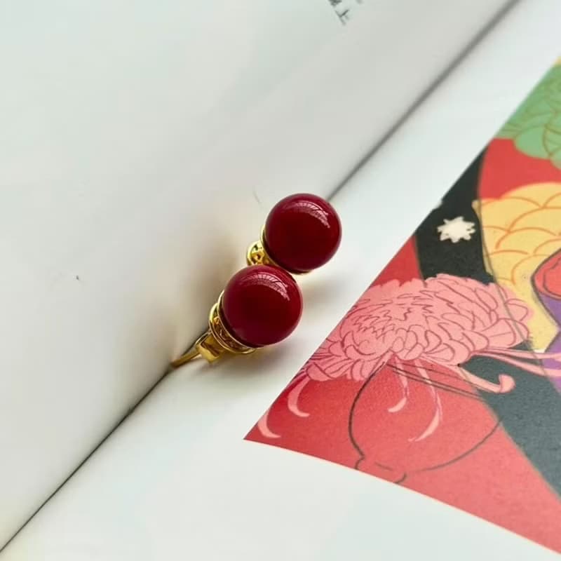 18K金 阿卡紅珊瑚 圓珠10.5mm耳環 耳針 宋美齡款