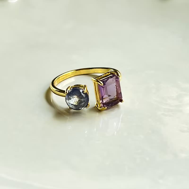 Amethyst and Tanzanite Adjustable Ring【gift box】