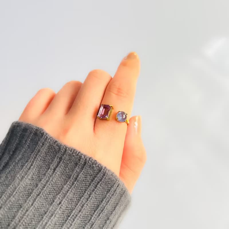 Amethyst and Tanzanite Adjustable Ring【gift box】