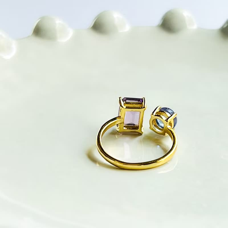 Amethyst and Tanzanite Adjustable Ring【gift box】