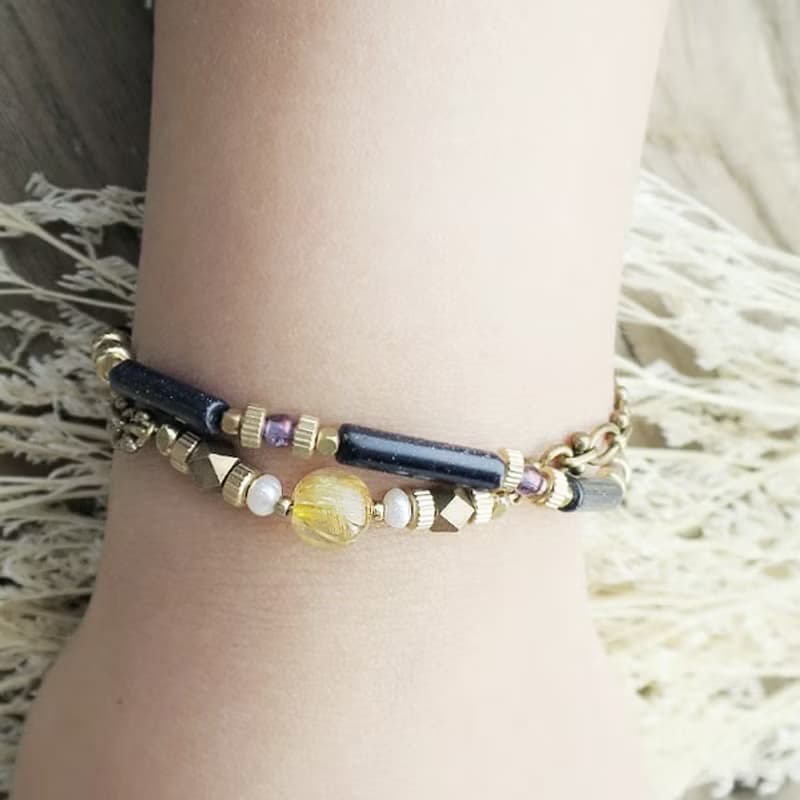 VIIART。十二宫-天蠍。鈦晶珍珠黃銅手鍊