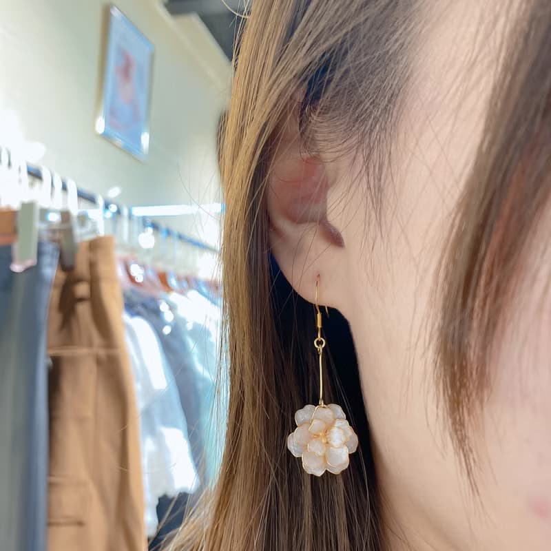 山茶花 垂墜款 耳勾/耳夾 花朵 氣質