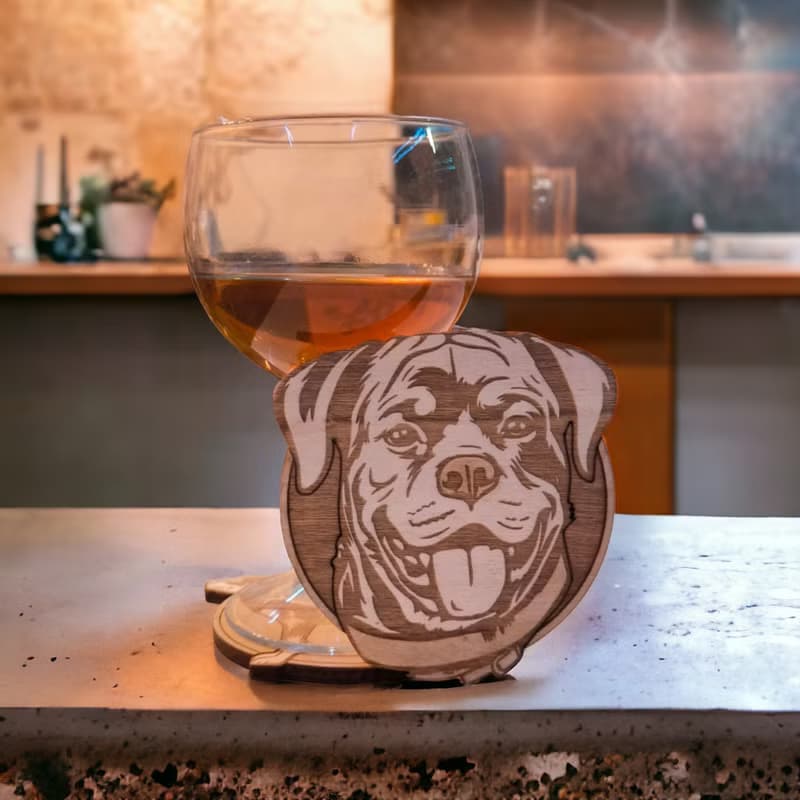Rottweiler Wooden Coaster Set – Rottweiler Themed Wooden Drink Coasters