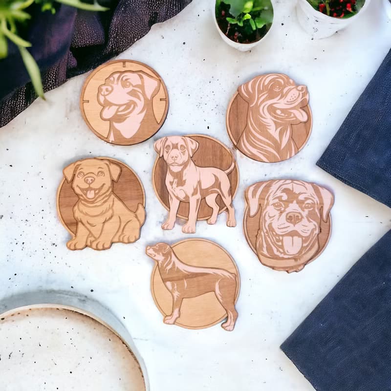 Rottweiler Wooden Coaster Set – Rottweiler Themed Wooden Drink Coasters