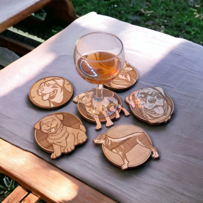 Rottweiler Wooden Coaster Set – Rottweiler Themed Wooden Drink Coasters