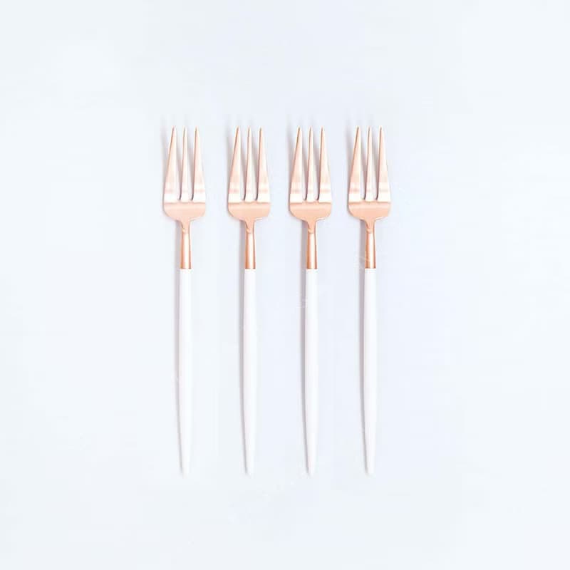 葡萄牙Cutipol GOA系列白玫瑰金17cm點心水果叉四件組